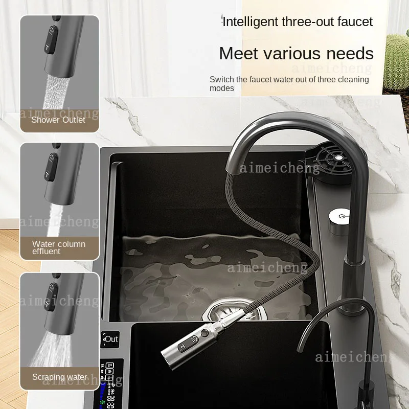 Intelligent water catalyst dual sink fruit and vegetable disinfection and cleaning machine kitchen and household thickened 304 5
