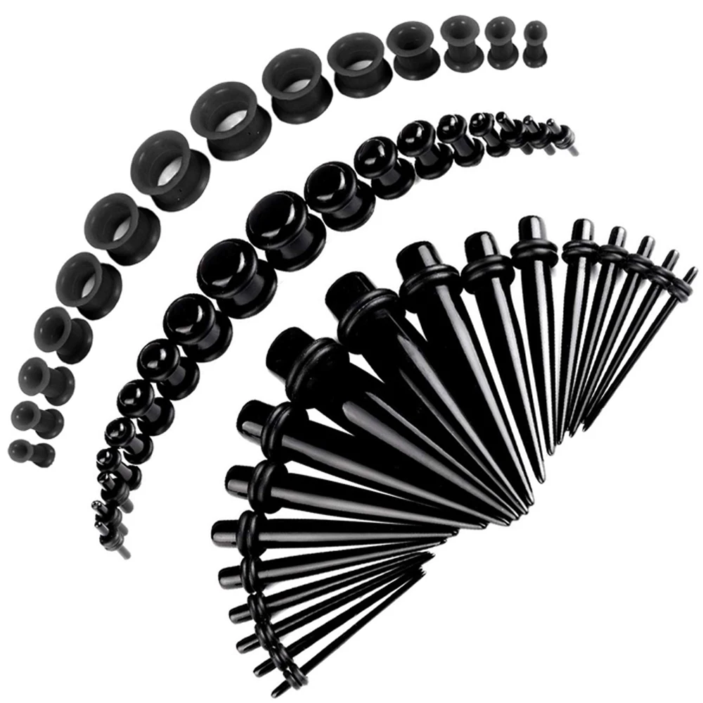 Black Acrylic Ear Gauge Taper and Plug Stretching Kits Mixed Color Ear