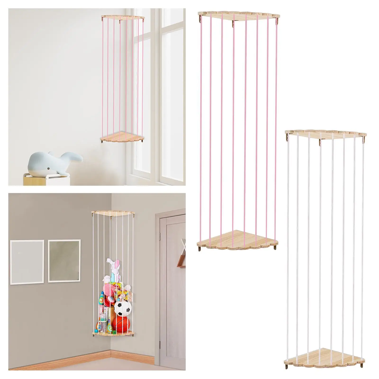 Wood Corner Plush Toys Holder Doll Storage Bucket Vertical Large Capacity Adjustable Height Wood Soft Toy Shelf for Playroom 4