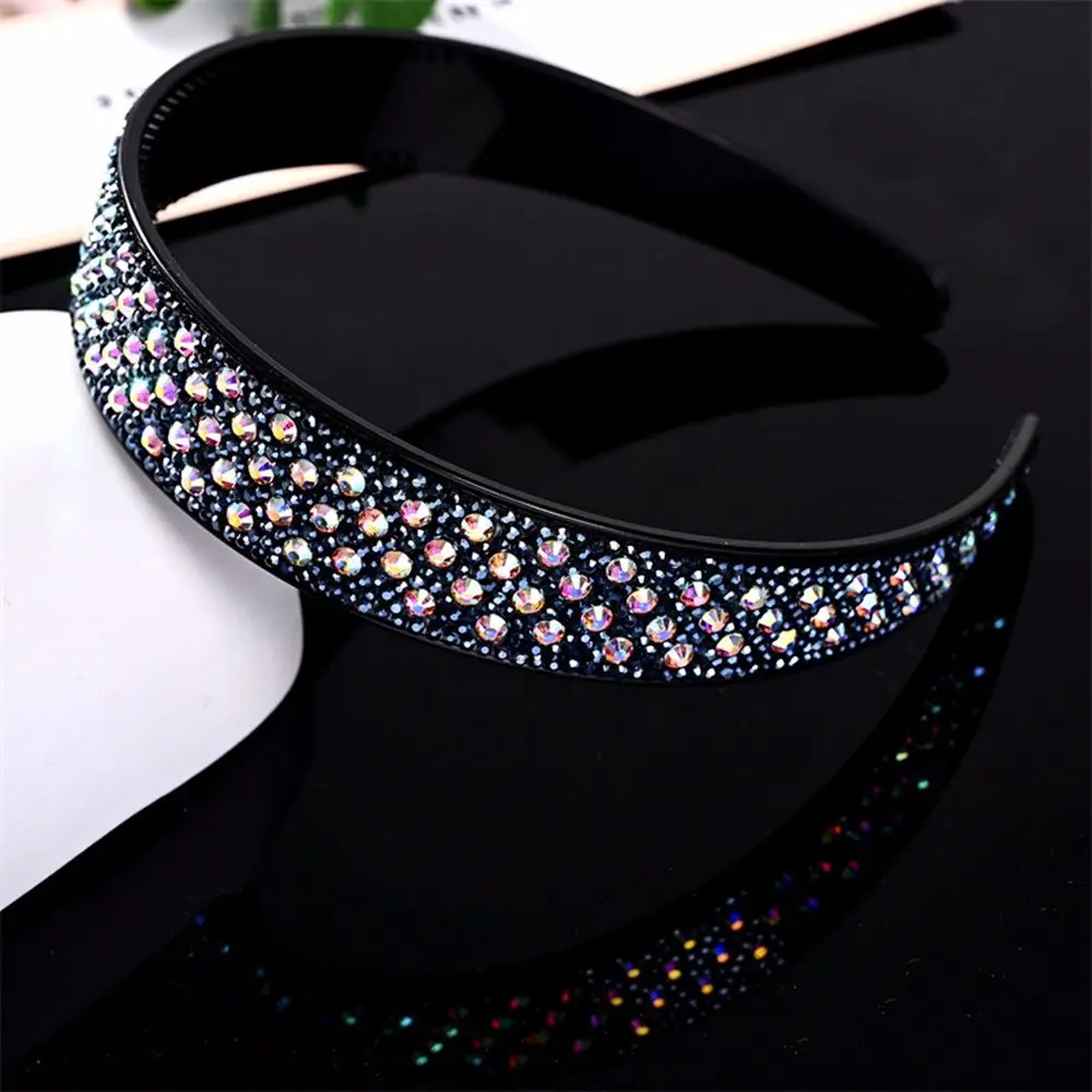 

Retro Elegant Resin Wash Face Diamond Girl Korean Style Headwear Rhinestone Headband Female Hairbands Wide Hair Hoop