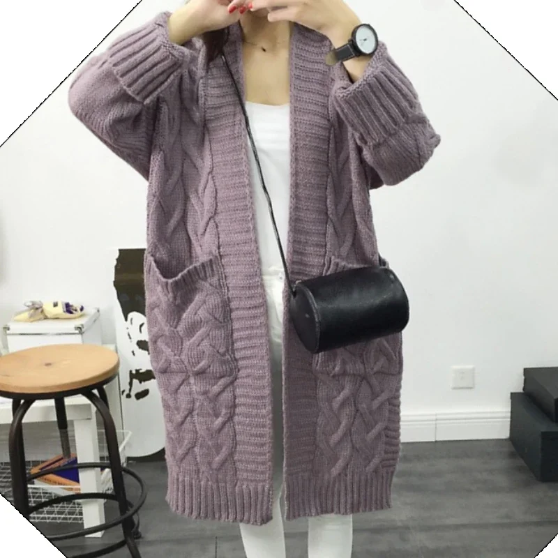 루즈한 심플 브이넥 뜨게, 프라이드 반죽 트위스트, 다용도 패션 가디건, 미들 롱 스웨터 코트, 2024 신상
