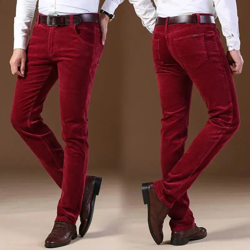

2023 New Men's Autumn Winter Corduroy Casual Pants Male Business Fashion Solid Color Pants Men Slim Fit Long Trousers H382