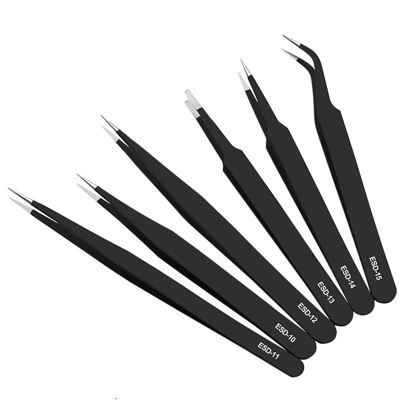 Anti-static Industry Tweezers Set Stainless Steel Non-magnetic Handicraft Makeup Tool For Eyelash Watch Repair ESD-11/12/13/14/1