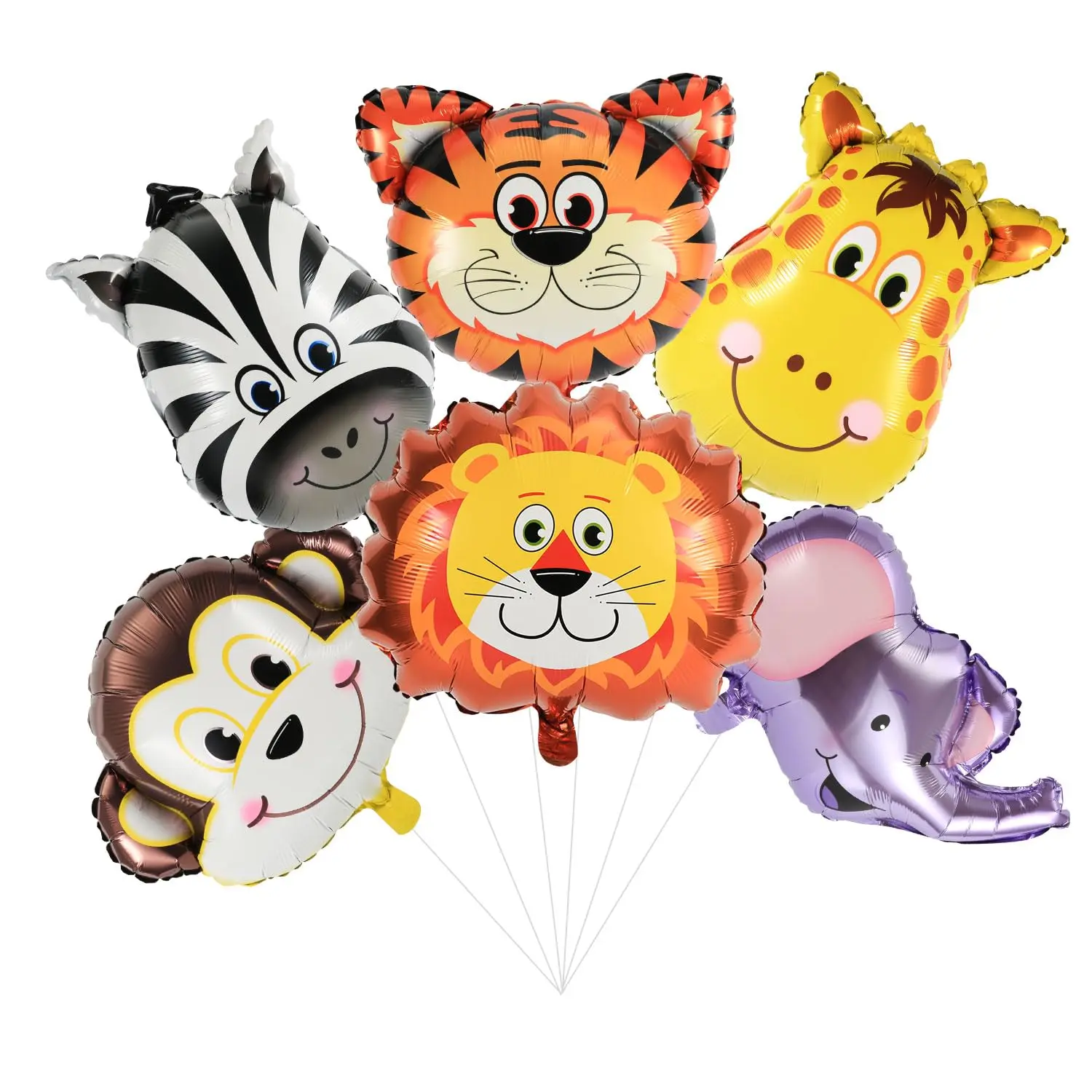 6-teiliges Dschungeltier-Thema, Löwe, Tiger, Elefant, Affe, Giraffe, Folienballon, Kinderspielzeug, Geburtstagsgeschenk, Geschenk, Dekorationszubehör
