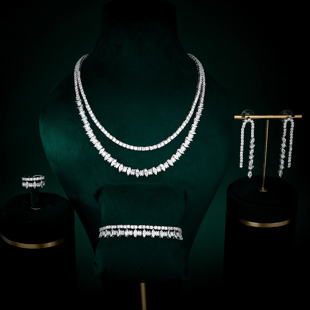 

018766 Модный женский комплект цепочек для тенниса с фианитами