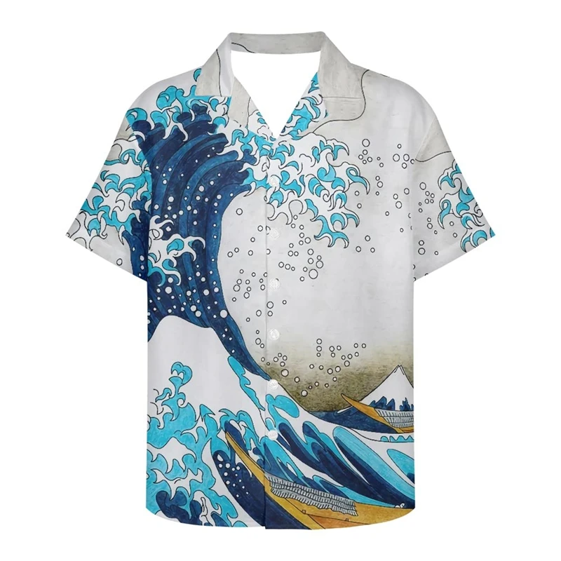 Men's Van Gogh The Great Wave Off Kanagawa 3D Print Casual Button Down Hawaiian Shirts Men Women Blouses Tops Tees Ropa Hombre