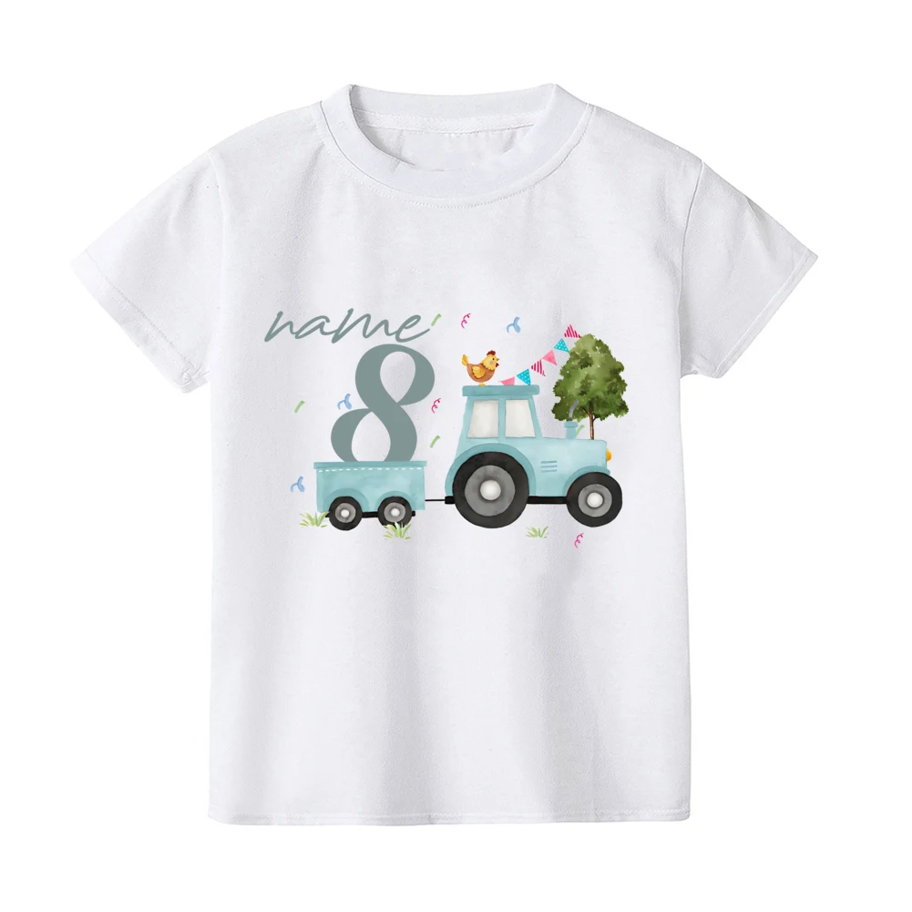 Personalized Birthday Child Boy Girl Tractor Farm Farm Animals Printed Birthday Shirts Summer Short Sleeve Children's T-shirt 5