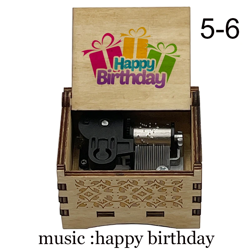 Birthday Present Happy Birthday Wood Music Box Automatic Knob Metal Movement Decorative Ornaments Mascot Decorative Ornaments 5