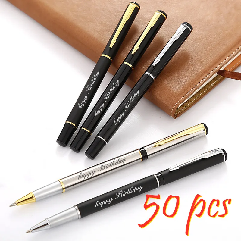 50pcs Metal Ball-point Pen Gel Pen Advertising Signature Pen Custom Logo Lettering Engraved Name Stationery Wholesale