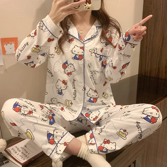 Sanurgente-Ensembles de pyjamas Hello Kitty pour femmes, vêtements