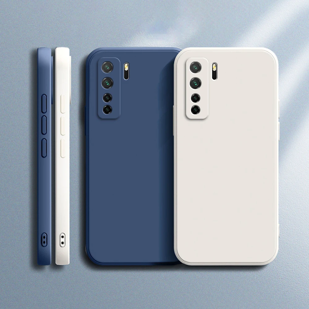 

Official Phone Case for Huawei P40 Lite Pro Plus Straight Edge Soft Liquid Silicone P40Lite 5G 4G Plain Basic Back Cover Housing