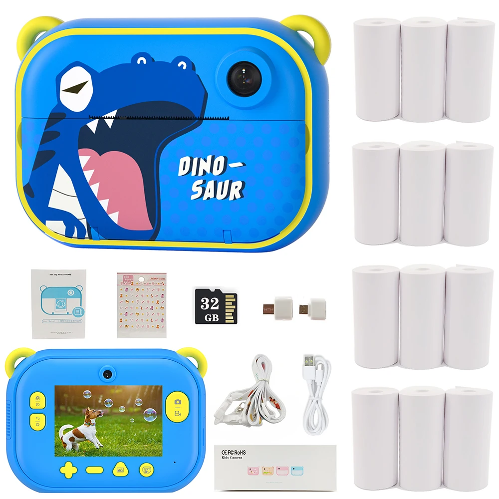 Kids Camera Instant Print Photo 1080P Video Digital Camera Toy with 12 Rolls Printing Paper Christmas Birthday Gift for Children