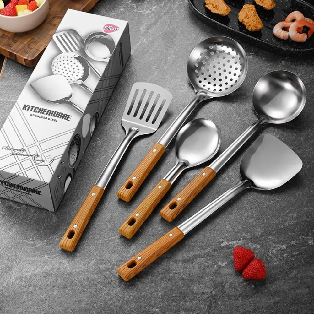 304 Long Handle Stainless Steel Wok Spatula Cooking Equpment Kitchen Utensils Slotted Rice Spoon Cookware Anti-scald Turners