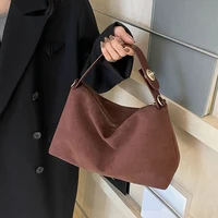 Fashion Autumn Winter Big Boston Tote Soft Matte Suede Cow Leather Women's Handbag Shoulder Crossbody Bag For Women Grey Brown - Image 3