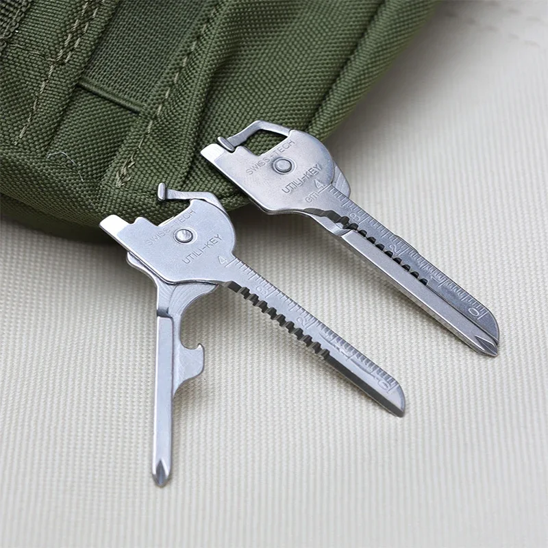 1PC Multi Function Folding Tool Keychain Opener Screwdriver EDC 6 In 1 Utility Outdoor Survival Rescue Pocket Plier KeyRing Tool 6