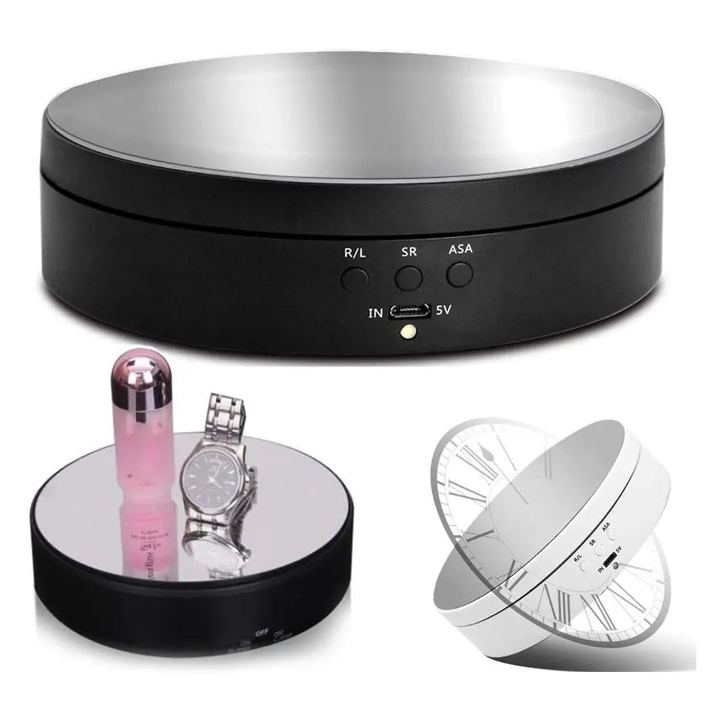3 Speeds Electric Rotating Display Stand Mirror Turntable Jewelry Holder  Platform Battery USB Power 360° Angle Adjustment