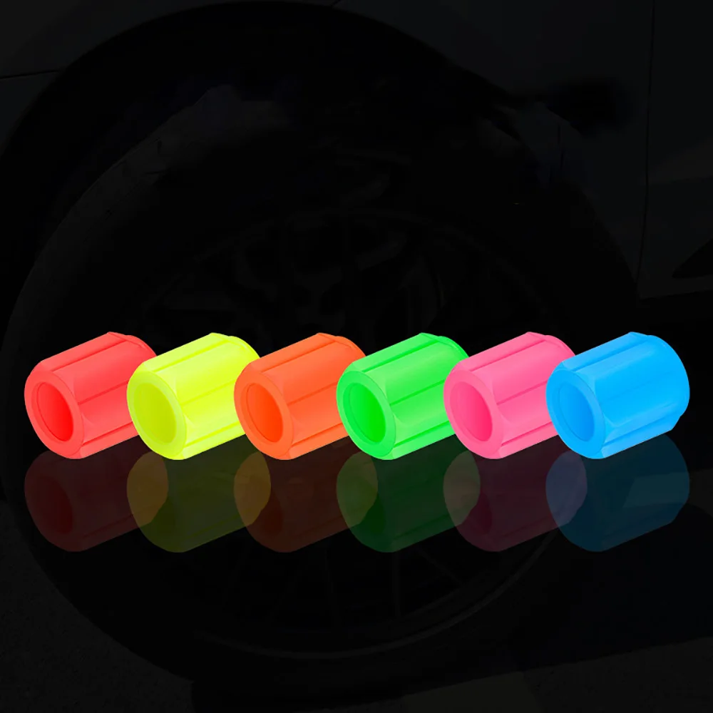 Luminous Tire Valve Caps Car Motorcycle Bike Wheel Hub Glow In Dark Tyre Cap Styling Shiny Tool Universal Auto Accessories