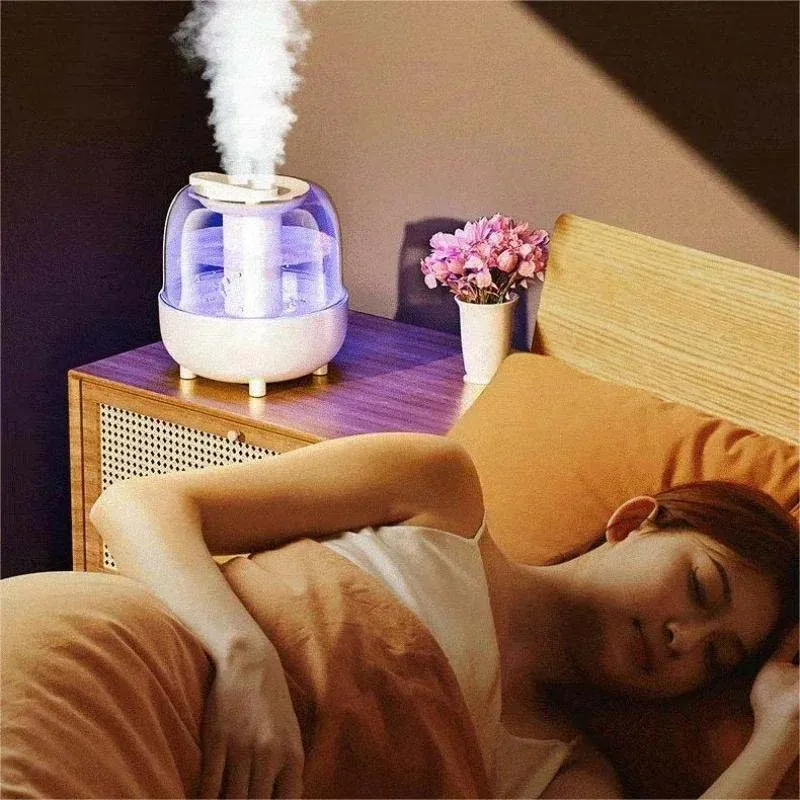 Large Capacity Usb Double Spray Air Humidifier Desk Cool Mist Mute Humidifier With Night Light For Fogger For Home Office Room