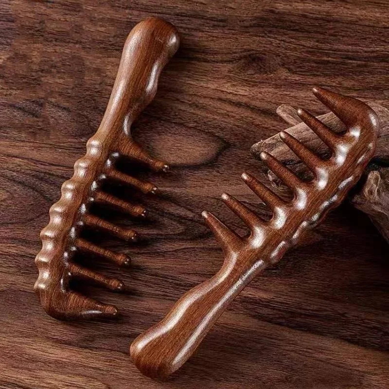 Natural Sandalwood Comb Wide Tooth Anti-Static Head Scalp Scraping Massage Wooden Comb for Long Thick Straight Curly Hair 2