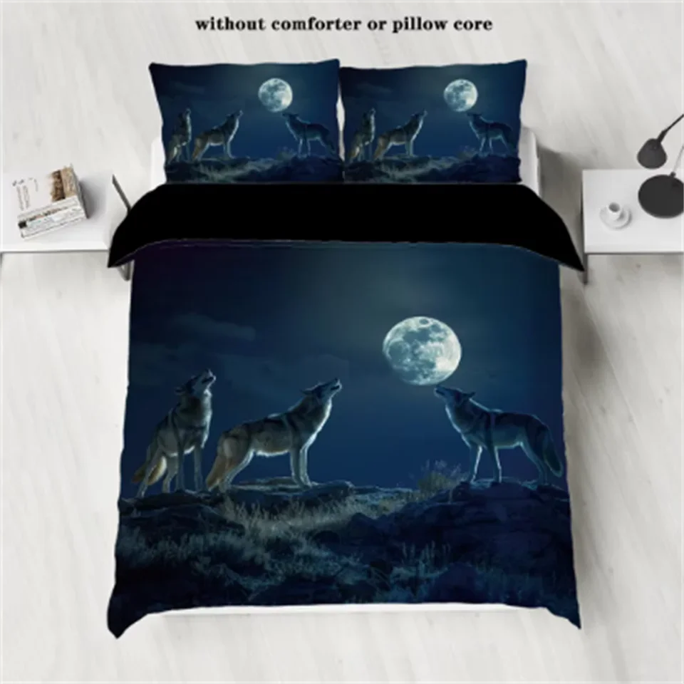 Wolf and Moon Theme Series Print bedding set,comfortable,warm,For bedroom,hotel,homestay(1*down duvet cover+2*pillowcase,No core