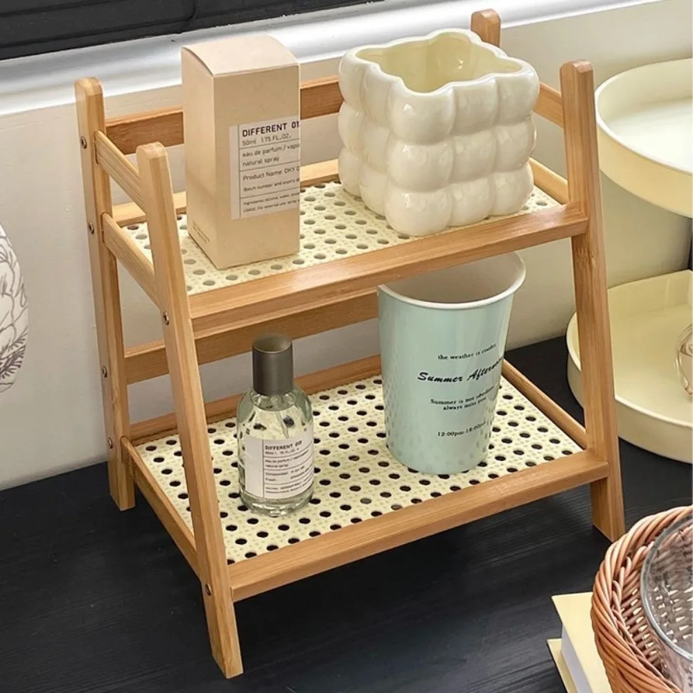 Bamboo Double Layer 2-Tier Desktop Organizer for Office Stationary Makeup