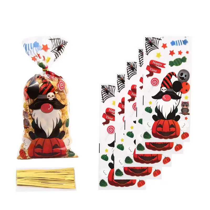 

20/50pcs New Halloween Plastic Candy Cookies Gift Bag Pumpkin Witch Snack Wrap Bag Home Festival Halloween Party Decorations