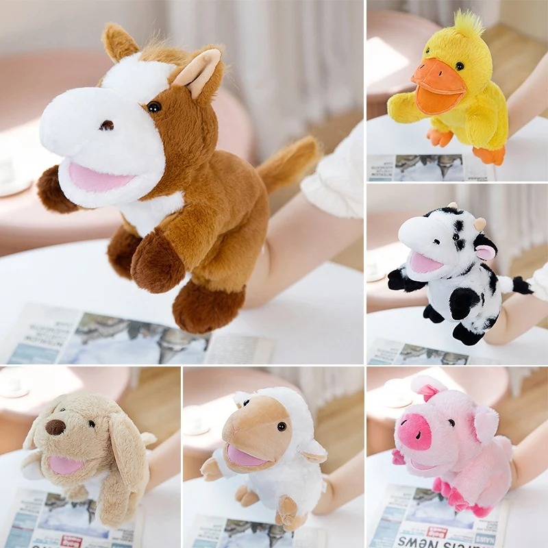 

25CM Kawaii Animal Cartoon Doll Baby Super Soft Stuffed Rabbit Hair Hand Puppet PlushToys For Children Sleeping Mate Decor Gifts