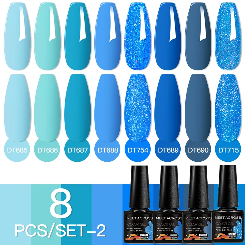 

8PCS/SET Blue Series Gel Nail Polish Set Summer Glitter Gel Soak Off UV LED Gel Varnish Long Lasting For Manicure Nail Art 7.3ml