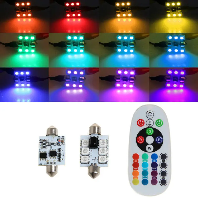 

2 PCS/Set Reading Light Flash Mode Multi Color Controlled Remote Control SMD 5050 90-100LM/W Car Interior 2 PCS/set