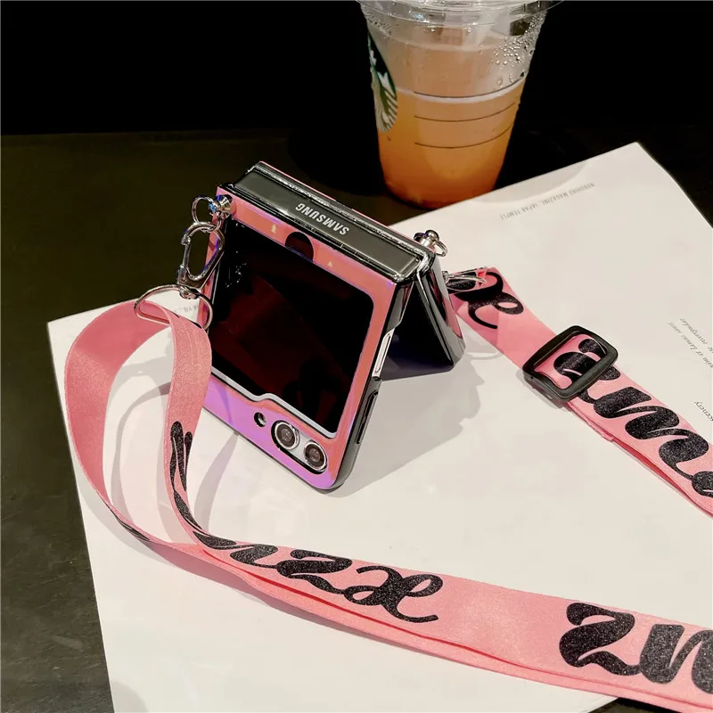 Blu-ray Retro Camera Flip5 Phone Case For Samsung Galaxy Z Flip 5 4 3 5G Crossbody Lanyard Protective Flip3 Flip4 Cover
