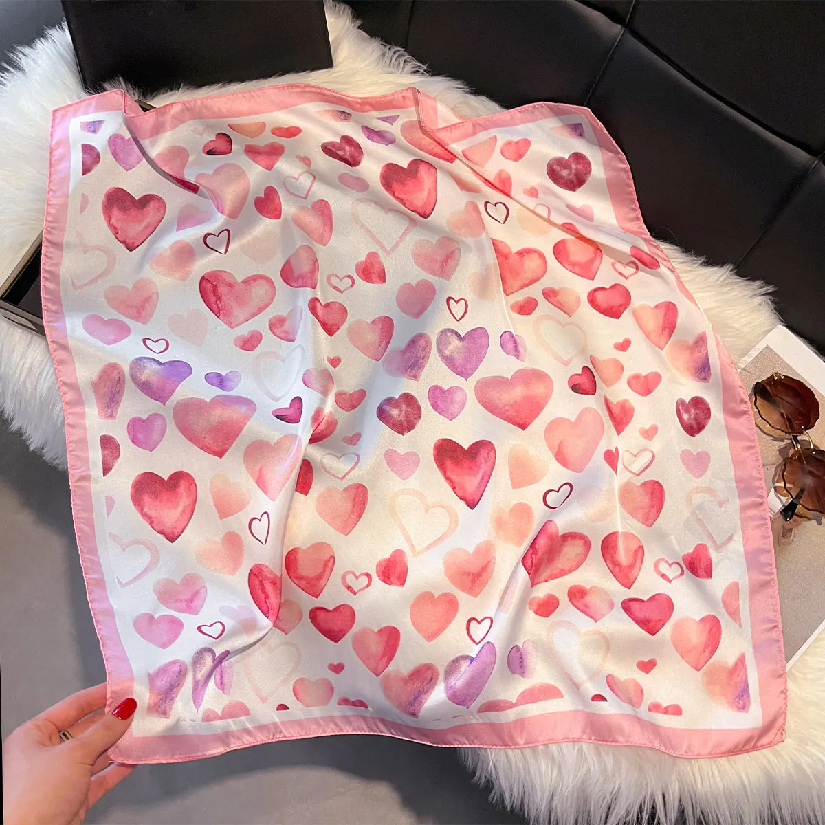 New Love Print 70*70cm Silk Satin Hair Scarf Women Handkerchief Printed Female Square Head Bandana Small Neck Muffler Hijab Lady