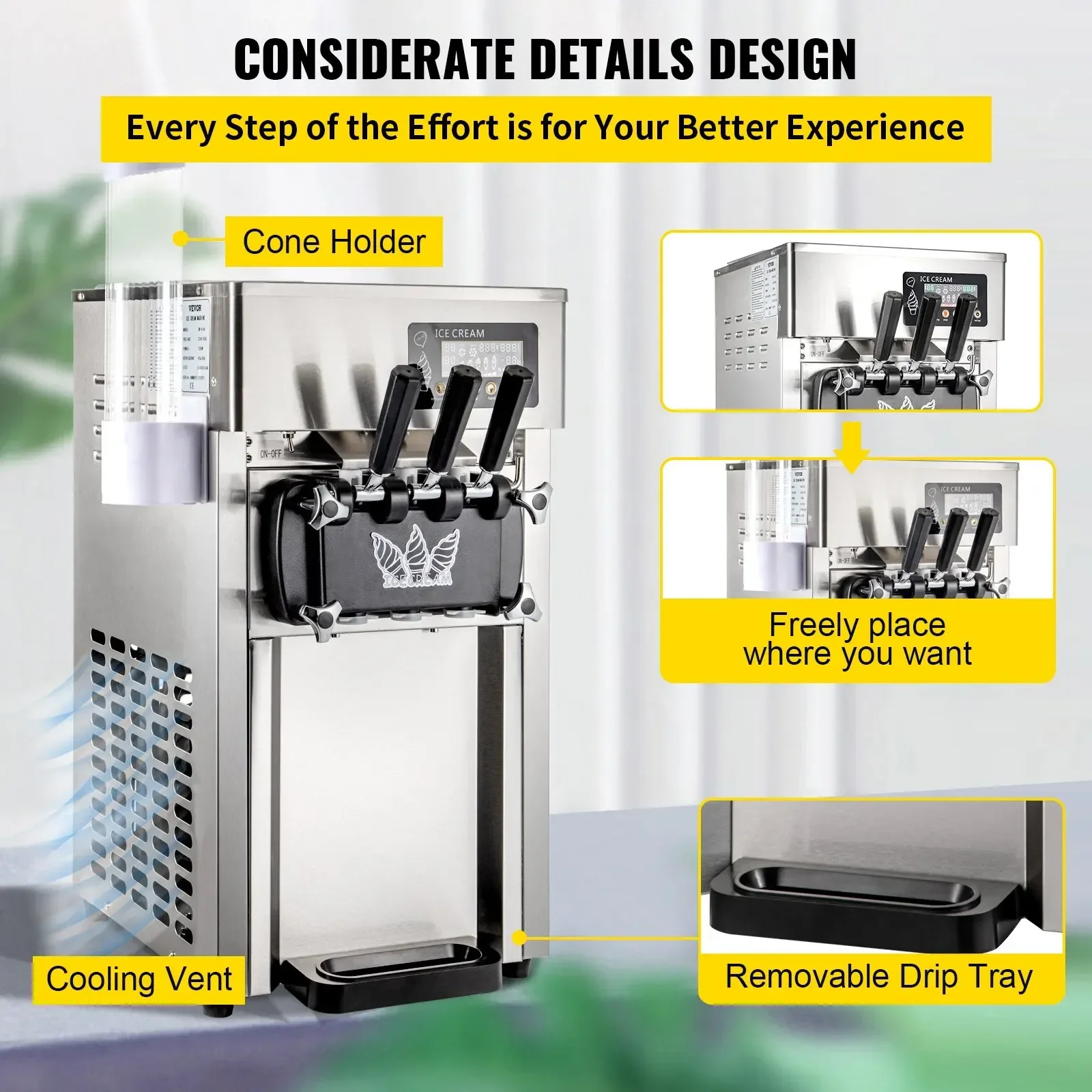 VEVOR Machine a Creme Glacee Commerciale 10 L/h 900 W 1 Saveur, Machine