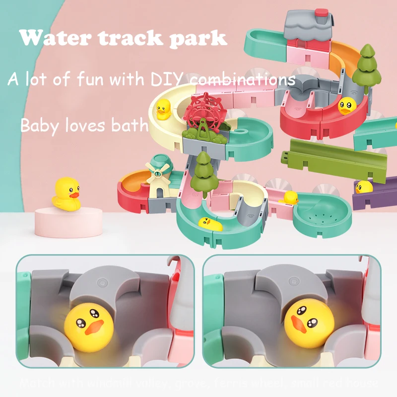 Bath Toys Baby Bathroom Duck DIY Track Bathtub Kids Play Water Games Tool Bathing Shower Wall Suction Set Bath Toy for Children 6