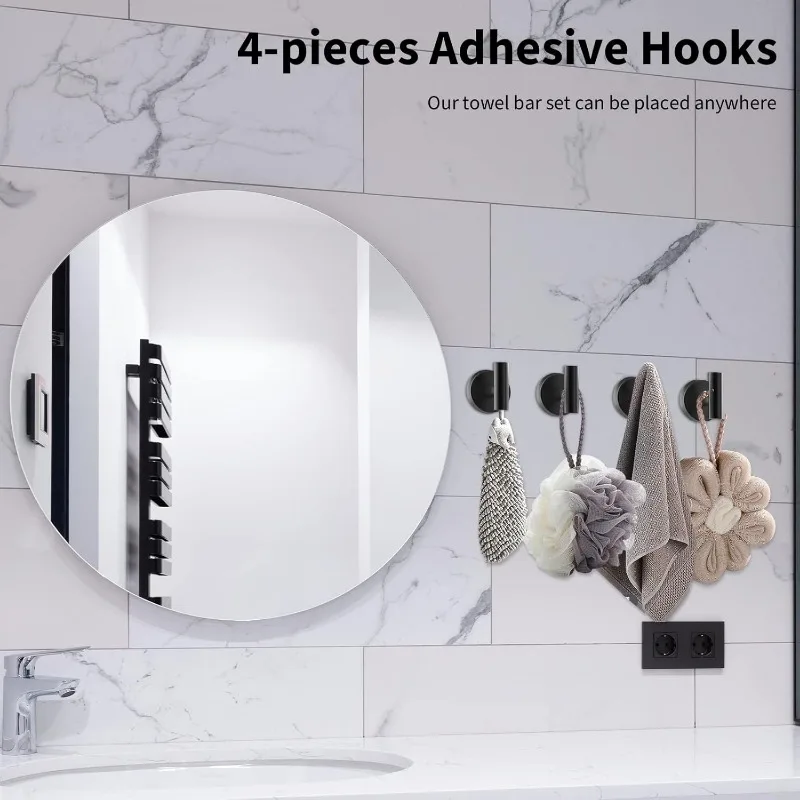 Matte Black Bathroom Hardware Set,Robe Hook,Toilet Paper Holder,5 Piece Bathroom Accessories Set Stainless Steel Wall Mounted