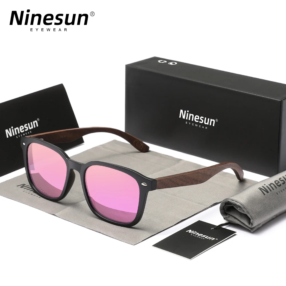 NINESUN 여성용 월넛 선글라스, 목재 편광 안경, UV400 눈 보호 안경, 레트로 운전 스포츠 안경