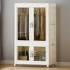 Portable Closet Storage Organizer with Hanging Rod Multi-Function Storage Shelf Large Capacity with Clear Door for Clothes Toys 1