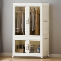 Portable Closet Storage Organizer with Hanging Rod Multi-Function Storage Shelf Large Capacity with Clear Door for Clothes Toys 1