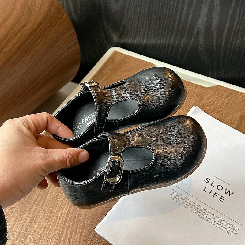 Leather Shoes Girls Shoes Girls Flats Children's Flats Spring Autumn T-trap
