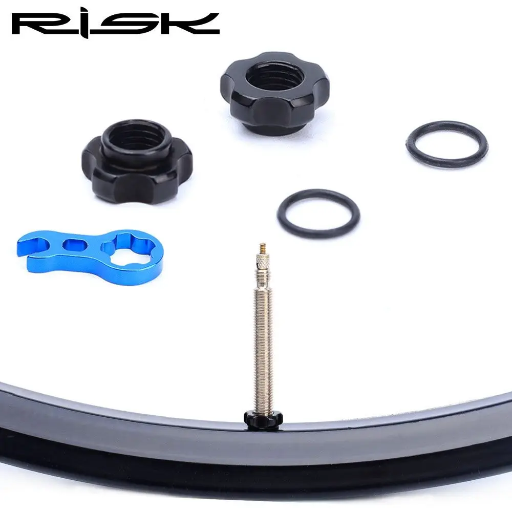 1 Set RISK Mountain Bike Presta Valve Nut with Install Wrench MTB Road Bicycle Tubeless Tire Valve Cap Vacuum Tire Nozzle Lock
