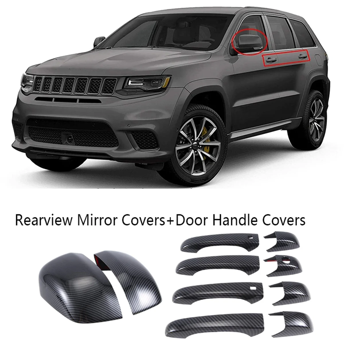

Крышки зеркала из углеродного волокна + крышки дверных ручек для Jeep Grand Cherokee Dodge Durango 2011-2020
