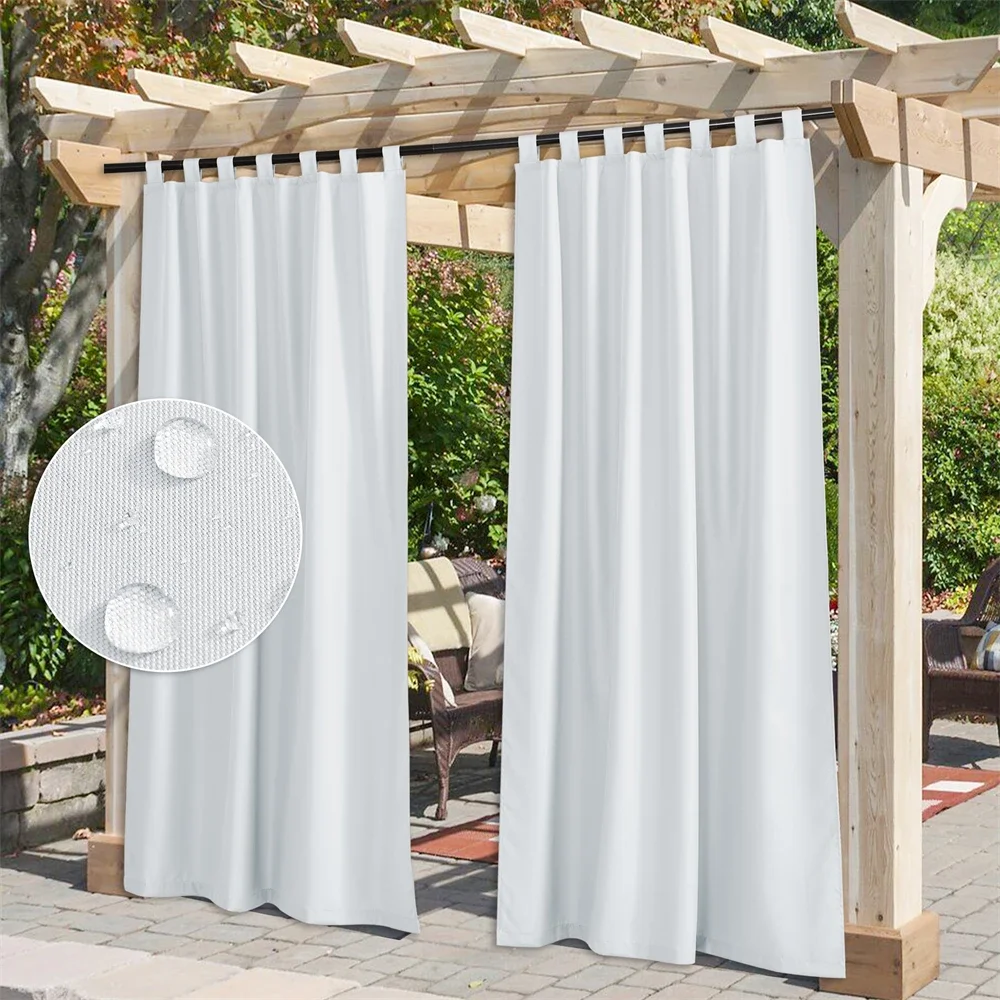 RYB HOME 1pc Waterproof Outdoor Curtain Panels Blackout Patio Curtains Sticky Tab Top for Sliding Door Foyer Arbor Lanai Custom