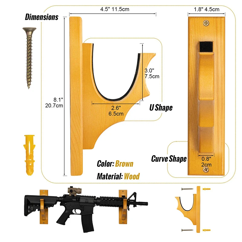 ONETIGRIS Gun Rack Wall Mount-Gun Hooks for Shotgun Bow Holder Horizontal Hold Up Display Hanger Hardwood & Soft Padding