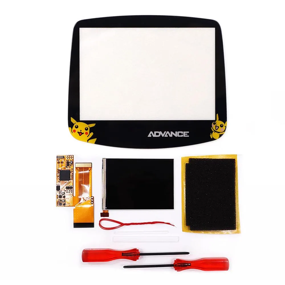 

IPS V2 Screen With Pikaqhu Glass Lens For Gameboy Advance GBA LCD Backlight 10 Levels High Brightness For Gameboy nintend
