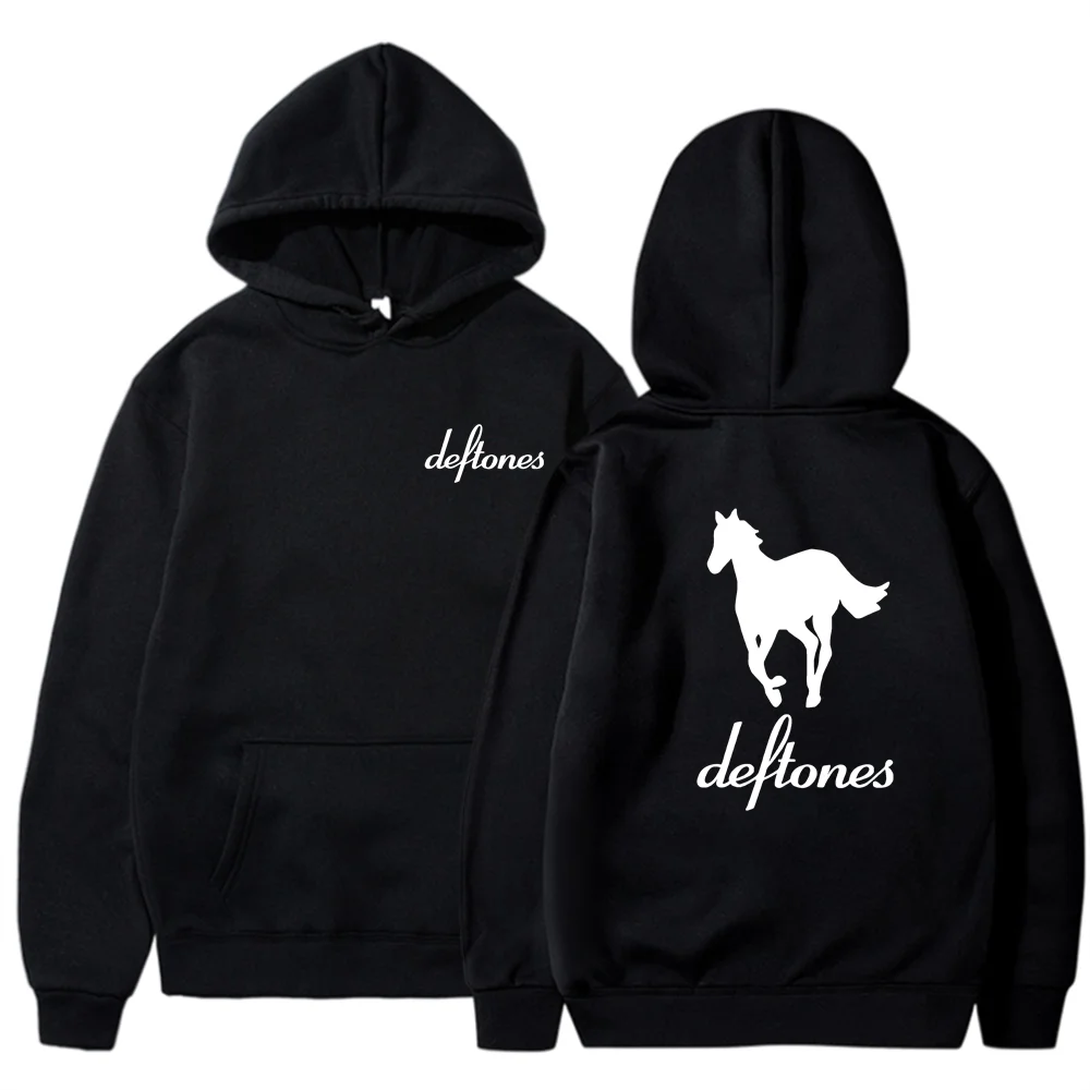 Deftones white horse print hoodie European and American fashion trend long sleeved hooded top men's loose hoodie zip up hoodie fleece hoodies print hoodies