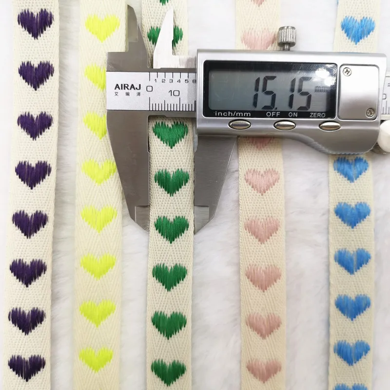 5Yards 15mm Candy Color Sweet Heart Comfortable Polyester Cotton Material Woven Webbing Ribbon Decoration For Wedding Party