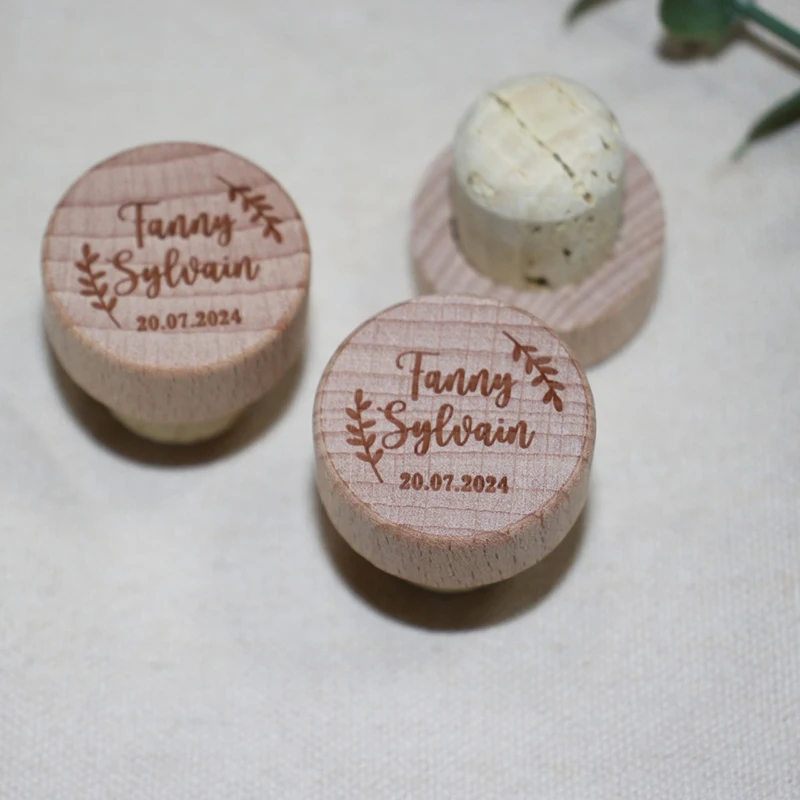 10 Tappi Per Bottiglie In Legno Personalizzati Con Incisione: Ideali Come Bomboniere Matrimonio, Regalo Ospiti, Compleanno E Feste - 3