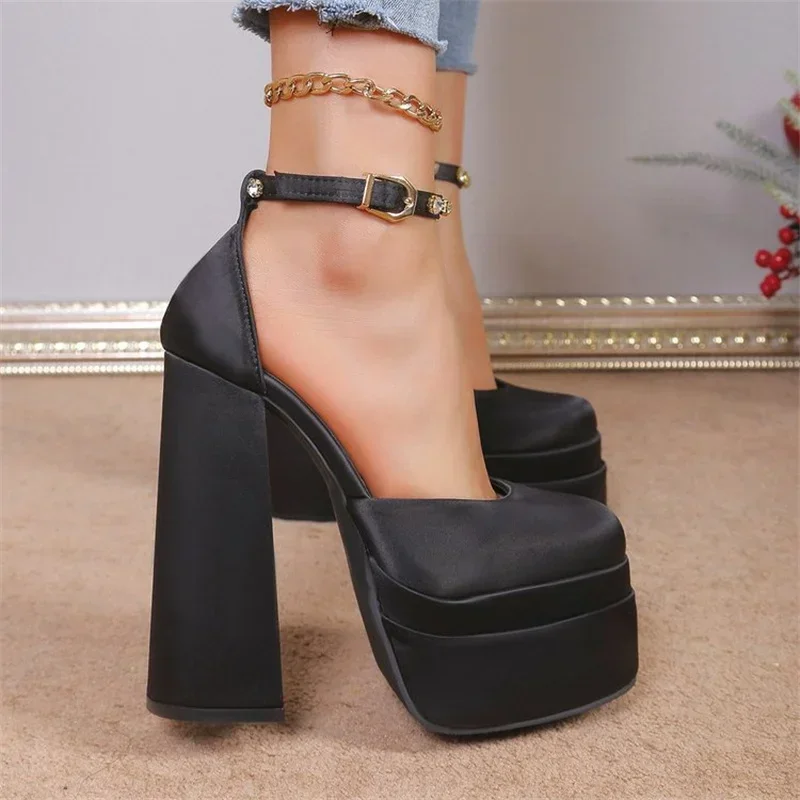 Fashion Sexy Heightening Princess Catwalk Model Banquet High Heel Rhinestone Elegant Pin Buckle Women's High Heels Size35-40 3
