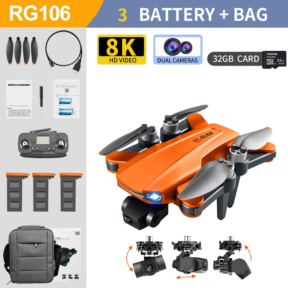 2022 New RG106 Drone 8k Dual Camera Profesional GPS Drones With 3 Axis Brushless Rc Helicopter 5G WiFi Fpv Drones Quadcopter Toy mini rc helicopter RC Helicopters