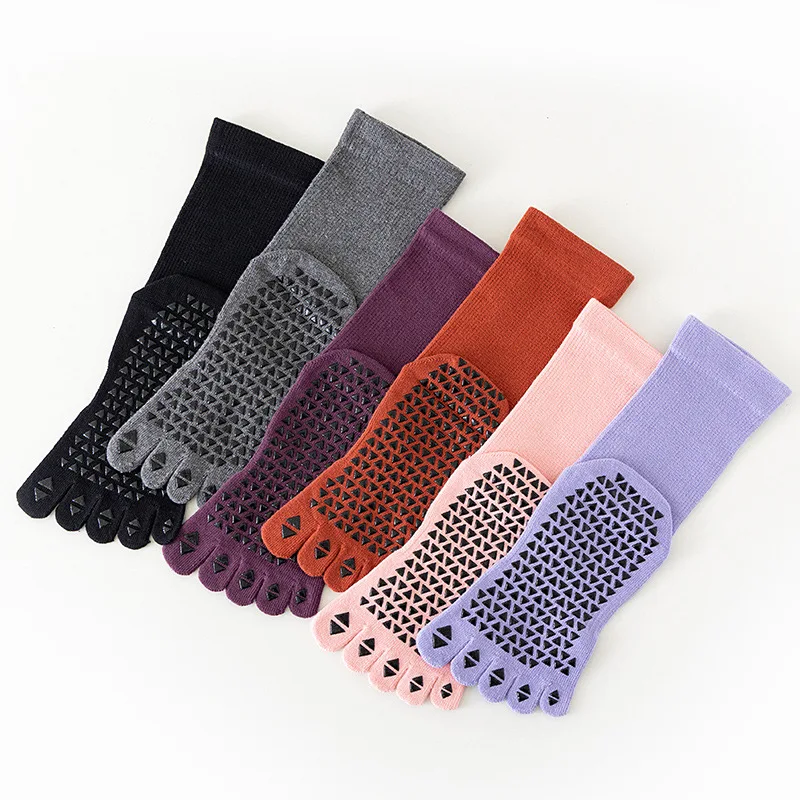 Cotton Mid calf Yoga Socks Five toe Socks Mid calf Non slip Pilates