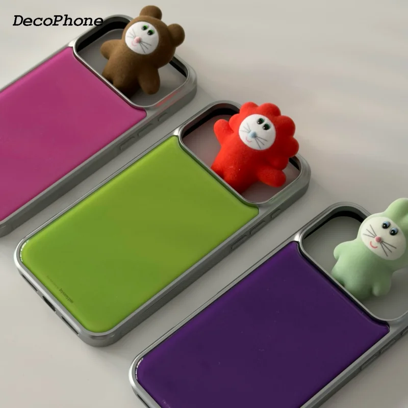 Korean Full Screen Colorful Phone Case with Electroplated Drip Glue Design